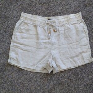 Linen Shorts Elastic Waistband Drawstring Closure Beige XL Beach Boho Summer